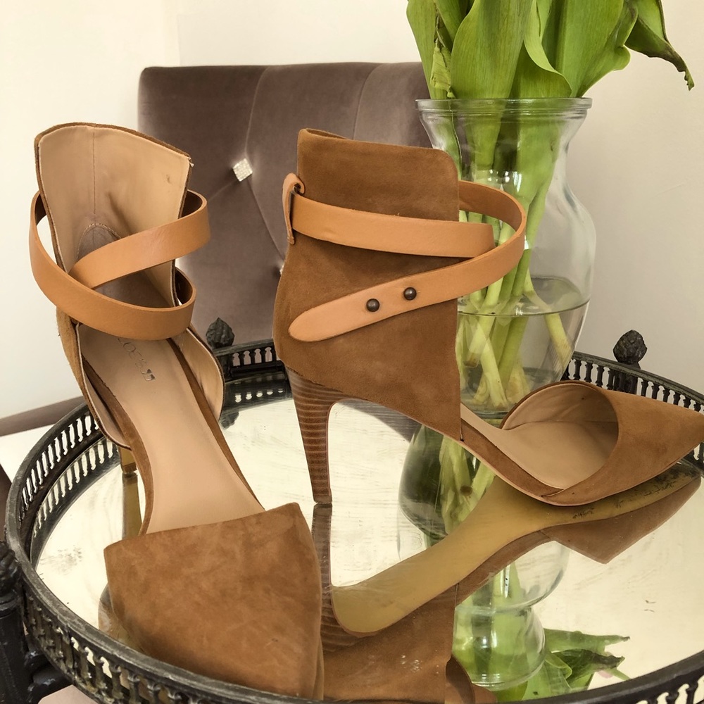 Joe’s Lauren Tan Suede 2.5” heels with ankle strap